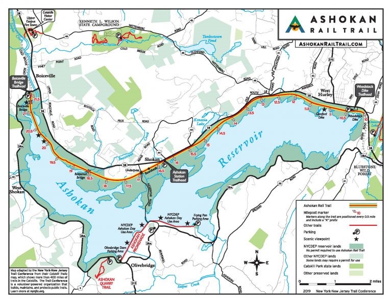 Ashokan Rail Trail map courtsey of ashokanrailtrail.com